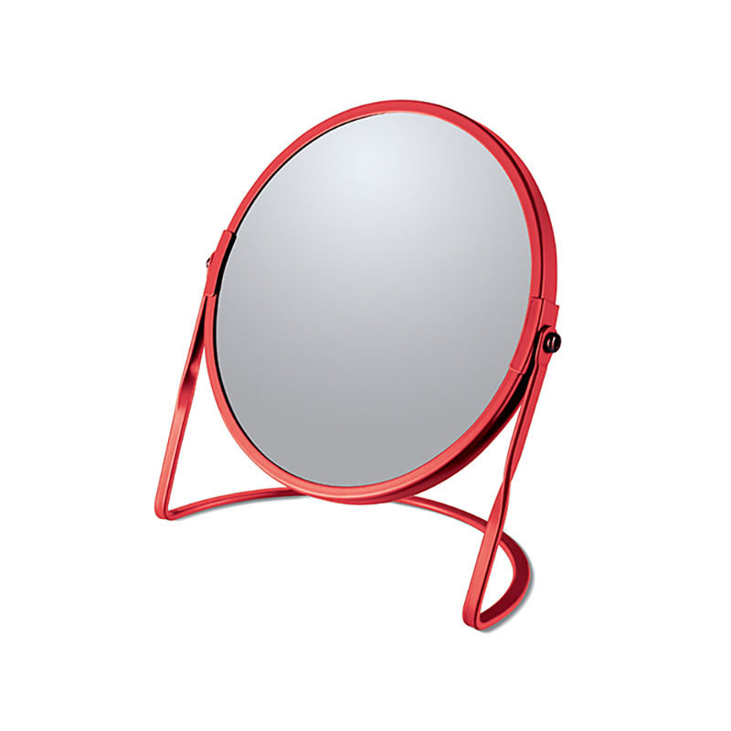 Spirella Make-up spiegel Cannes - 5x zoom - metaal - 18 x 20 cm - rood - dubbelzijdig -