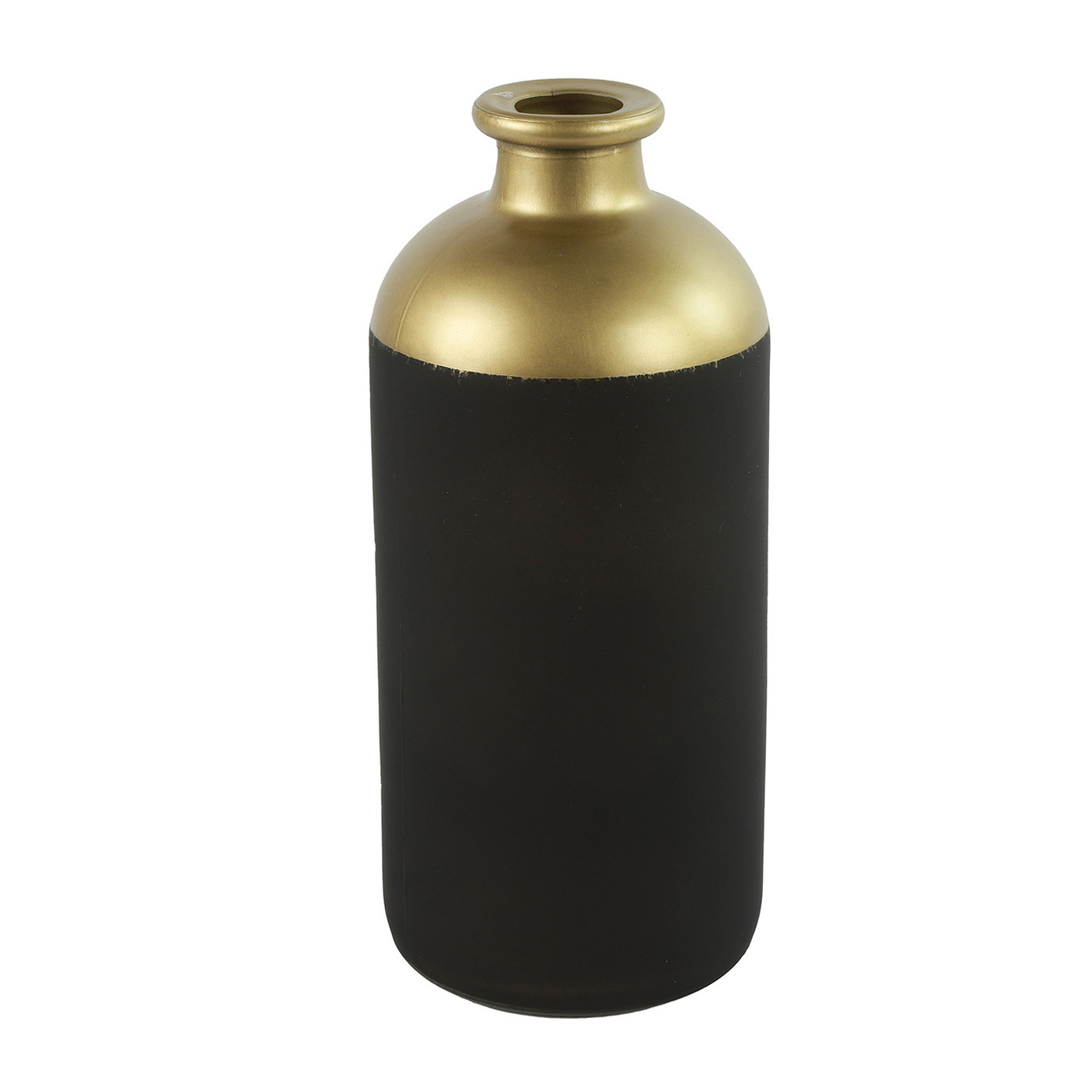 Countryfield Bloemen of deco vaas - zwart/goud - glas - luxe fles vorm - D11 x H25 cm -