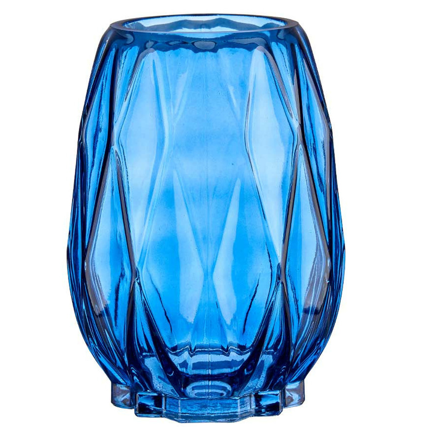 Giftdecor Bloemenvaas - luxe decoratie glas - blauw - 13 x 19 cm -