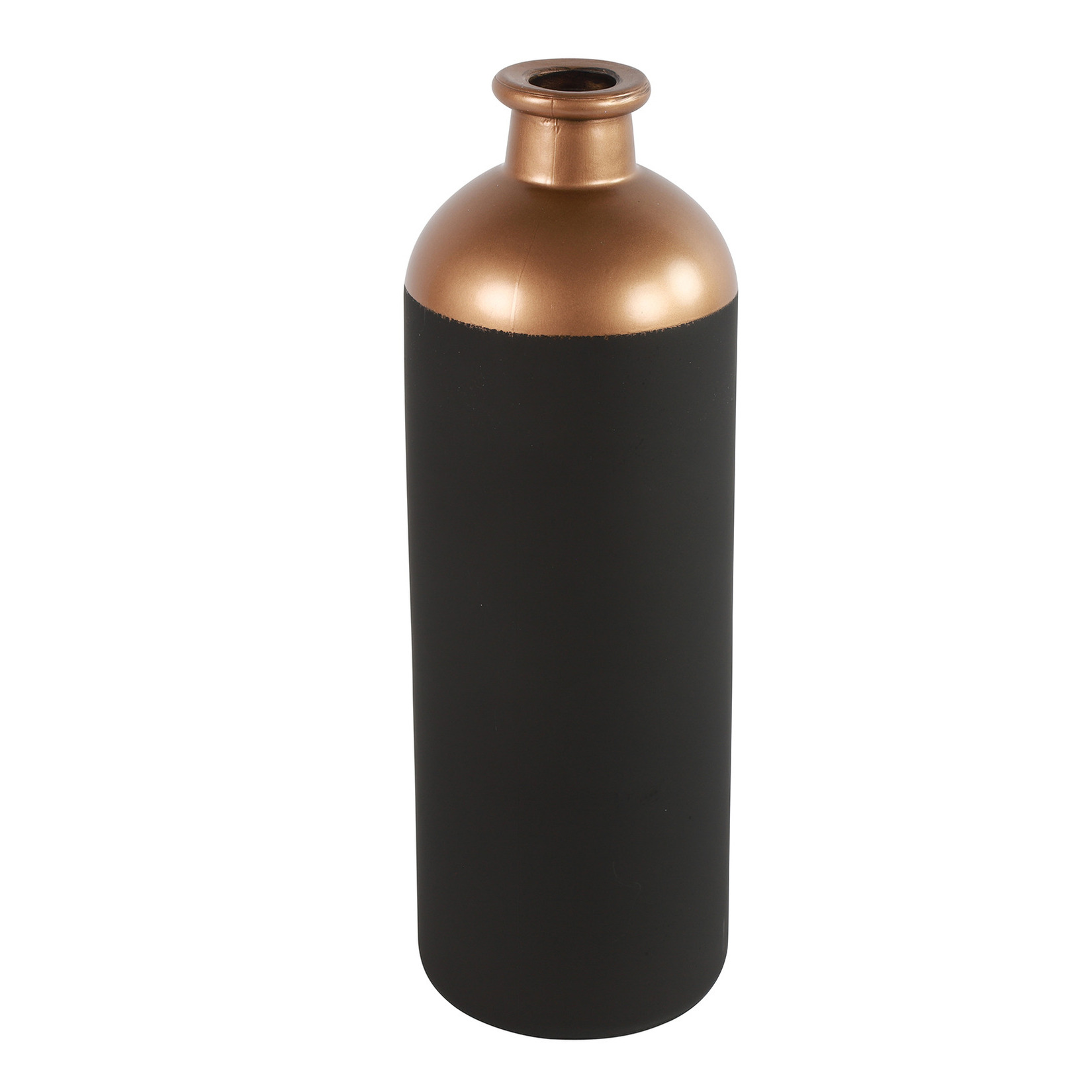 Countryfield Bloemen of deco vaas - zwart/koper - glas - luxe fles vorm - D11 x H33 cm -
