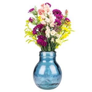 Natural Living Bloemenvaas Lourdes - blauw transparant - gerecycled glas - D20 x H24 cm - Ronde bol vorm vazen -