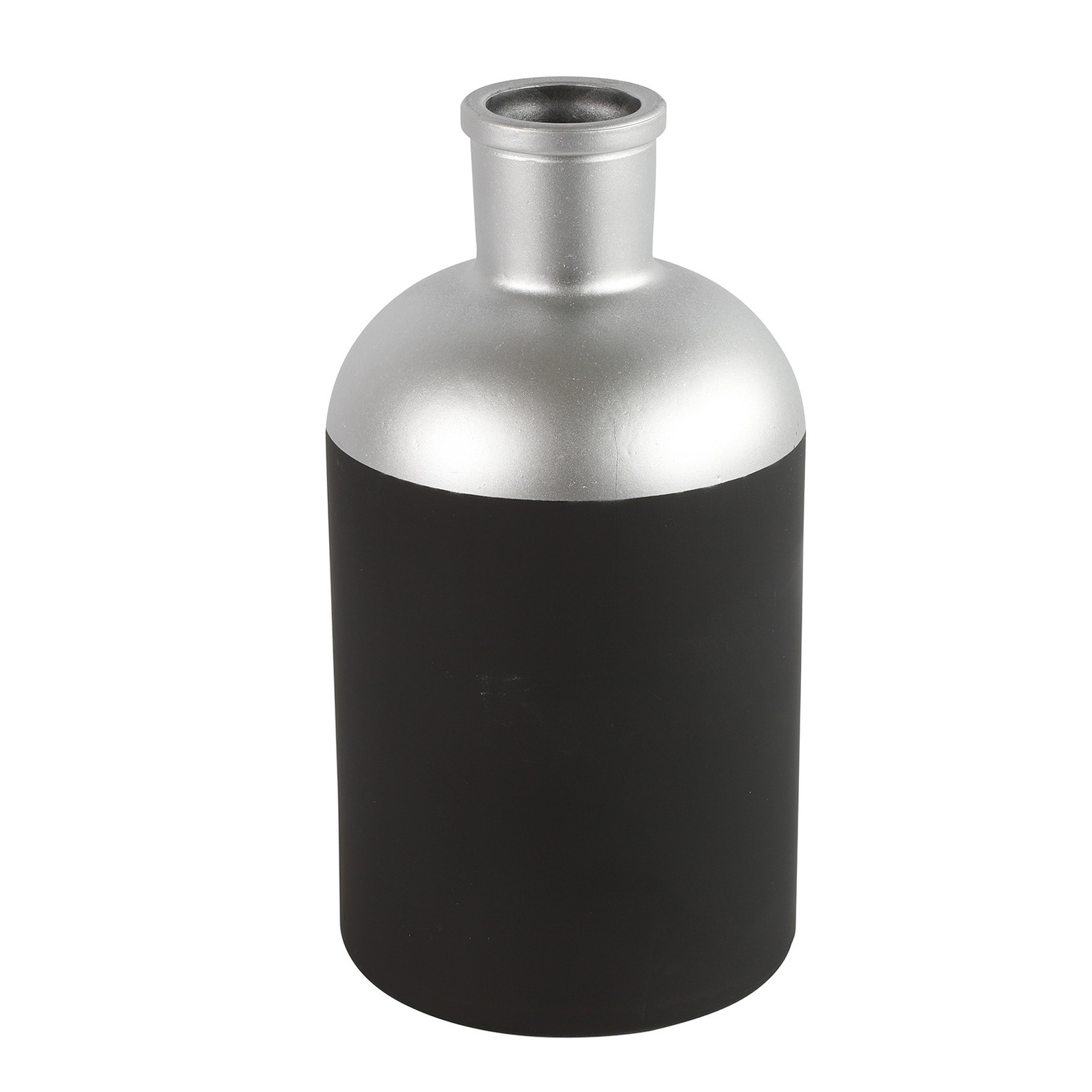 Countryfield Bloemen of deco vaas - zwart/zilver - glas - luxe fles vorm - D14 x H26 cm -