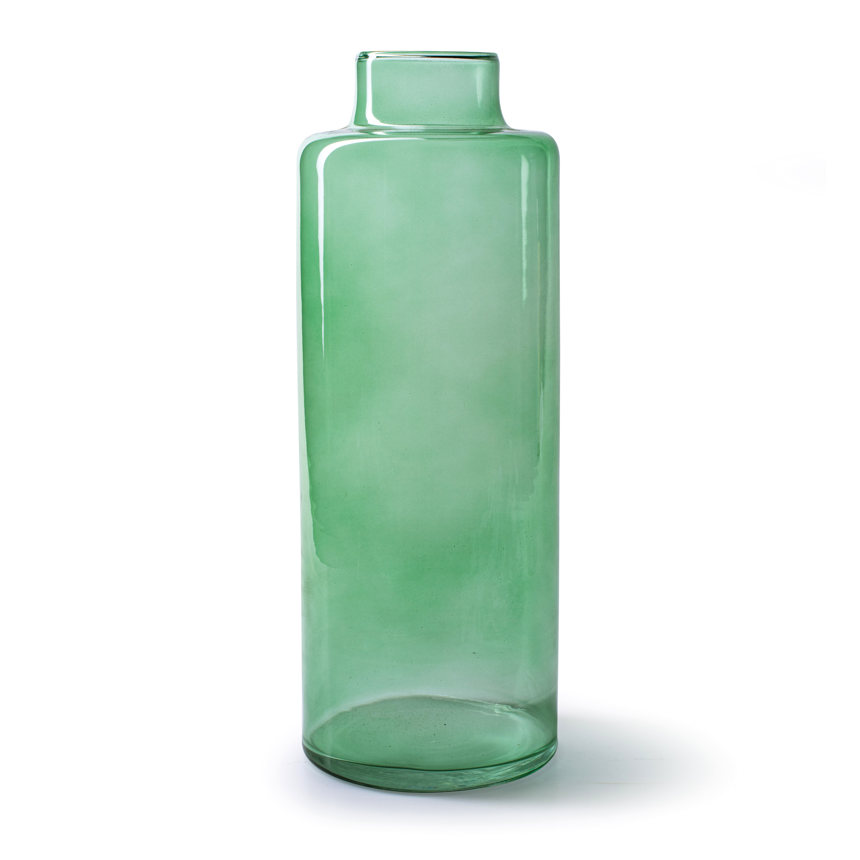 Jodeco Bloemenvaas Willem - transparant groen glas - D11,5 x H32 cm - fles vorm vaas -