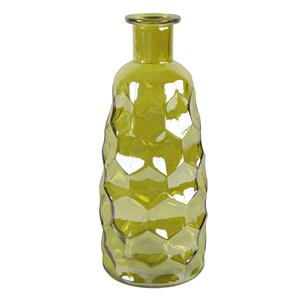 Countryfield Art Deco bloemenvaas - geel transparant - glas - fles vorm - D12 x H30 cm -