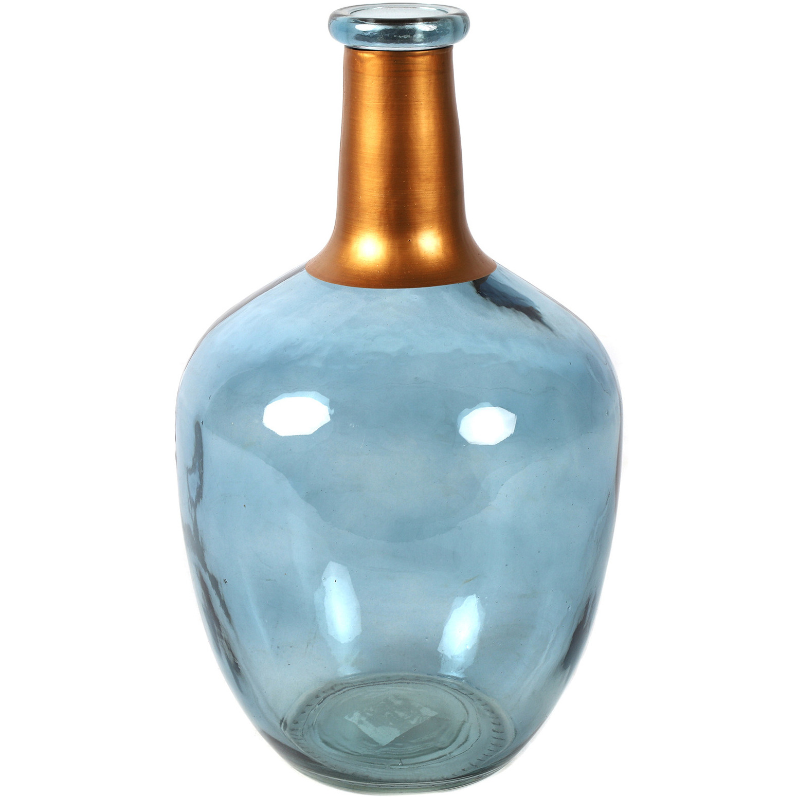Countryfield Bloemenvaas Firm Big Bottle - blauw transparant/koper - glas - D18 x H30 cm -