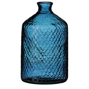 Natural Living Bloemenvaas Scubs Bottle - blauw geschubt transparant - glas - D18 x H31 cm - Fles vazen -