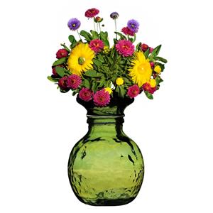 Natural Living Bloemenvaas Lourdes - groen transparant - gerecycled glas - D25 x H30 cm - Ronde bol vorm vaze -