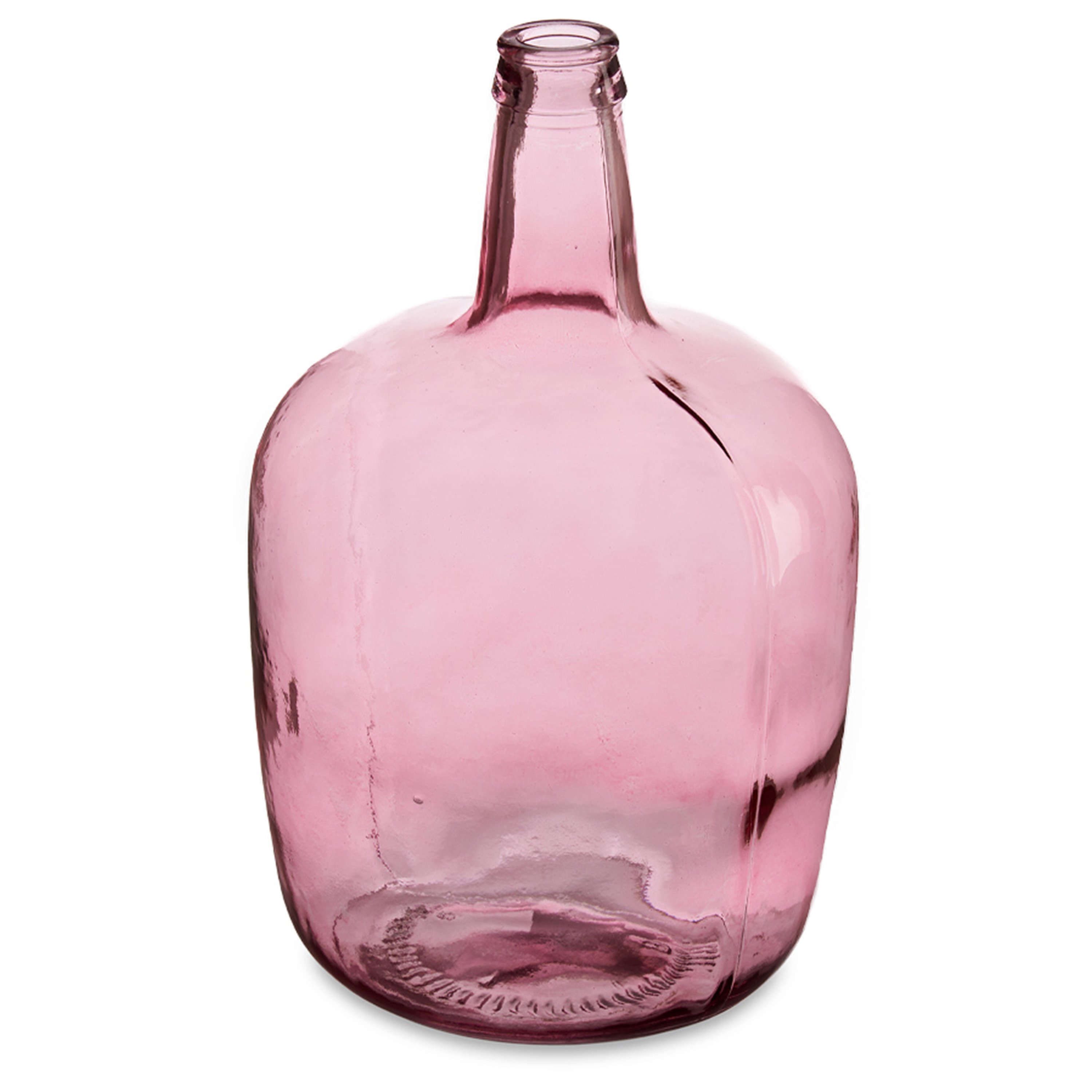 Giftdecor Bloemenvaas - flessen model - glas - roze transparant - 22 x cm -