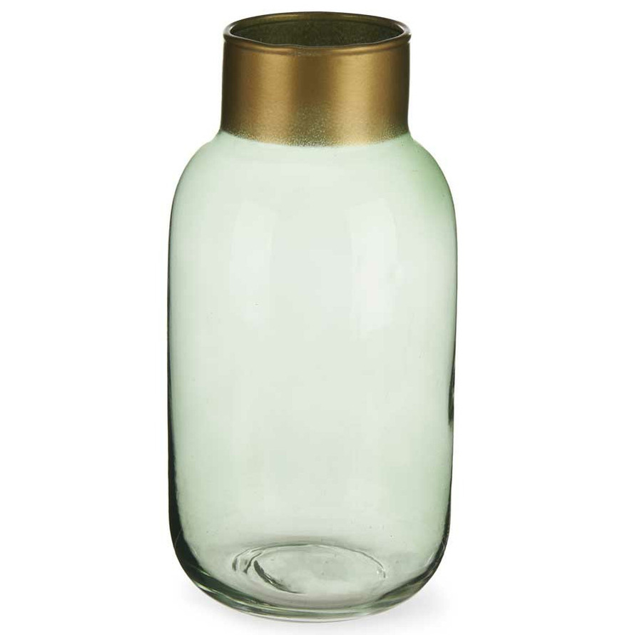 Giftdecor Bloemenvaas - luxe decoratie glas - groen transparant/goud - 12 x 24 cm -