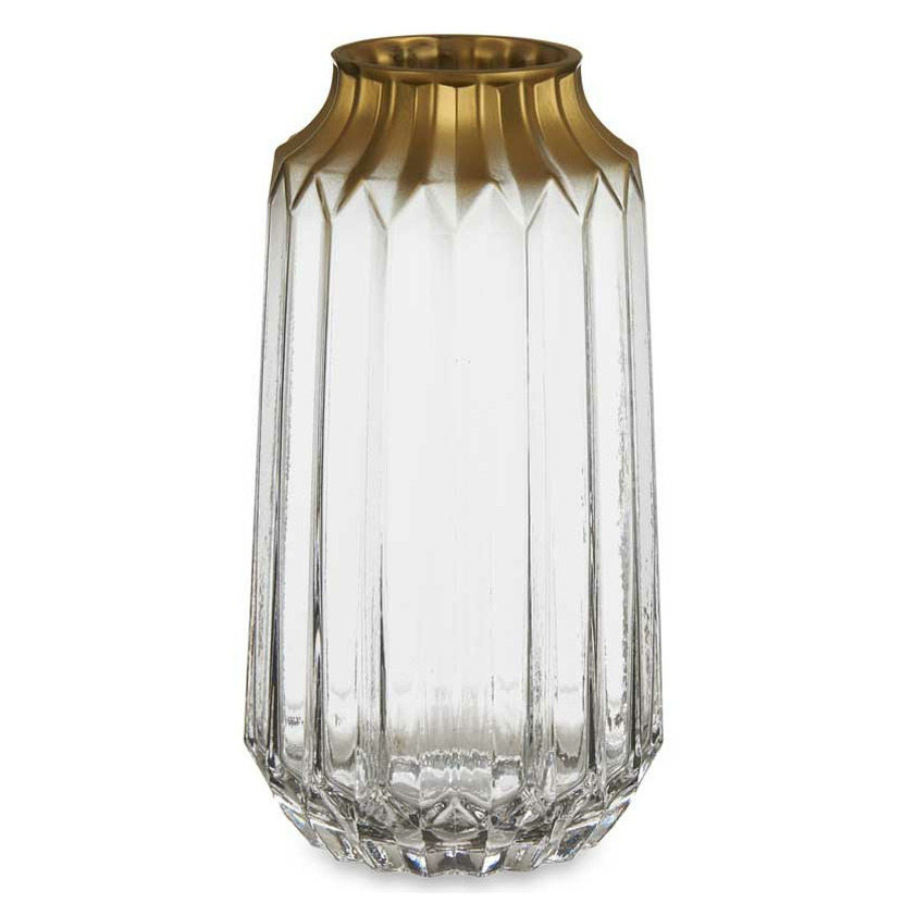 Giftdecor Bloemenvaas - luxe decoratie glas - transparant/goud - 13 x 23 cm -
