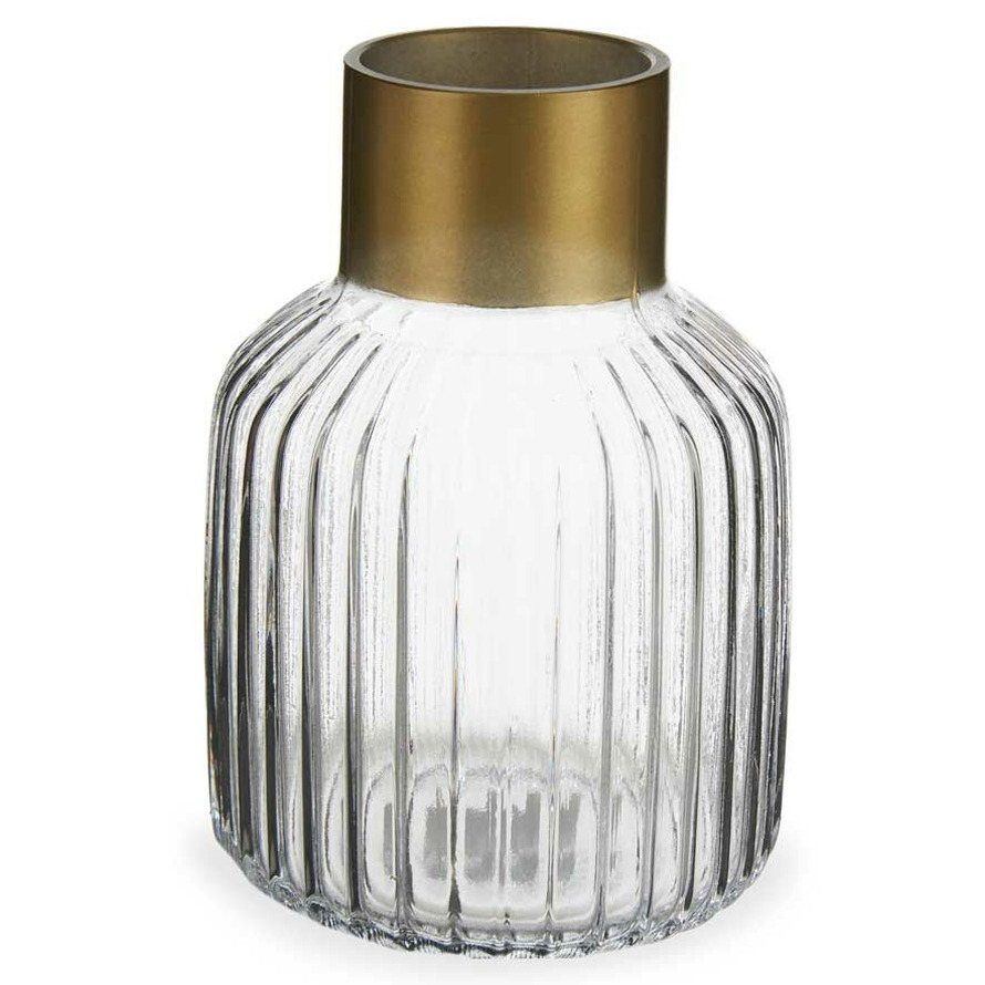 Giftdecor Bloemenvaas - luxe decoratie glas - transparant/goud - 14 x 22 cm -