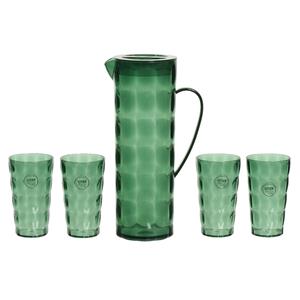 Decoris Waterkan/karaf set incl. 4 bekers - 1,7L - kunststof - groen -