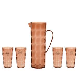 Decoris Waterkan/karaf set incl. 4 bekers - 1,7L - kunststof - terra bruin -