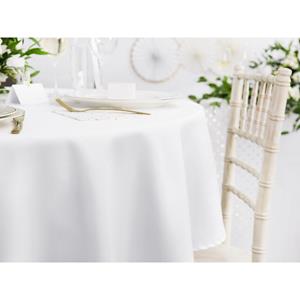 PartyDeco Tafelkleed/tafellaken rond - wit - 230 cm - polyester - Bruiloft tafelkleden -