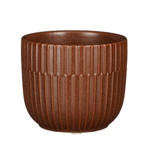 Mica Decorations Plantenpot/bloempot keramiek mat bruin stripes patroon - D11/H9 cm -