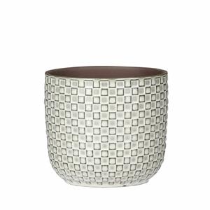 Mica Decorations Plantenpot/bloempot van keramiek wit stijlvol patroon - D12 en H11 cm -