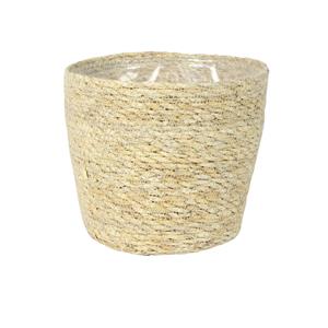 Ter Steege Plantenpot/bloempot van jute/zeegras diameter 18 cm en hoogte 16 cm creme beige -