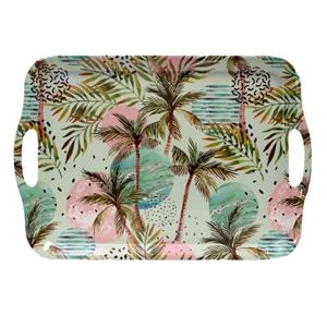 Concorde Dienblad/serveer tray Tropical Holiday - Melamine - roze/groen - x 29 cm - rechthoekig -