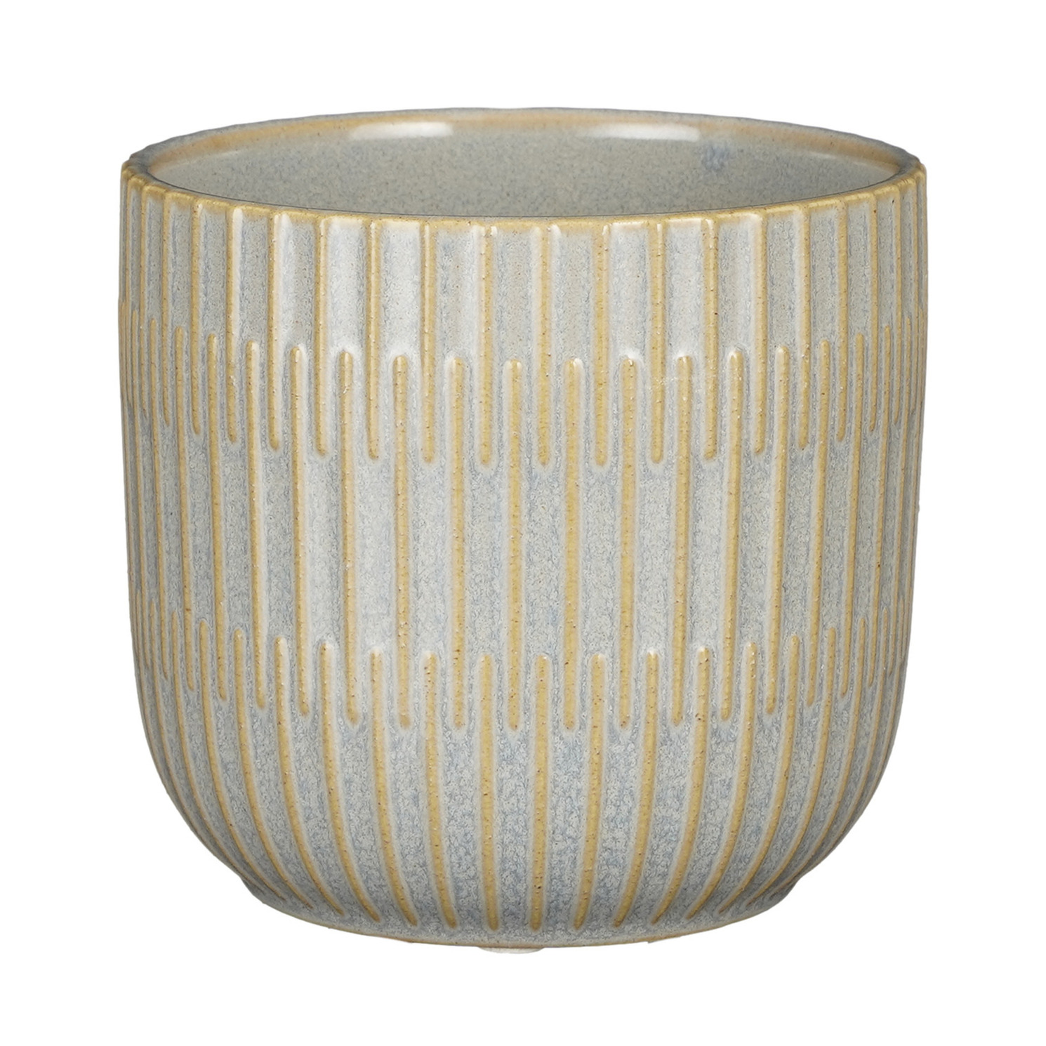 Mica Decorations Plantenpot/bloempot keramiek lichtgrijs stripes patroon - D12.5/H11 cm -