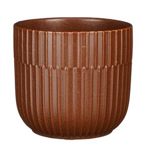 Mica Decorations Plantenpot/bloempot keramiek mat bruin stripes patroon - D12.5/H11 cm -
