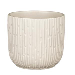 Mica Decorations Plantenpot/bloempot keramiek mat wit stripes patroon - D12.5/H11 cm -