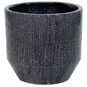 Mega Collections Plantenpot - keramiek - antraciet/grijs - relief - D17.5 x H16.5 cm -