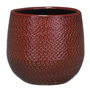 Mica Decorations Bloempot bordeaux rood ribbels keramiek voor kamerplant H12 x D14 cm -