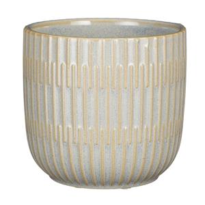 Mica Decorations Plantenpot/bloempot keramiek lichtgrijs stripes patroon - D14/H13 cm -