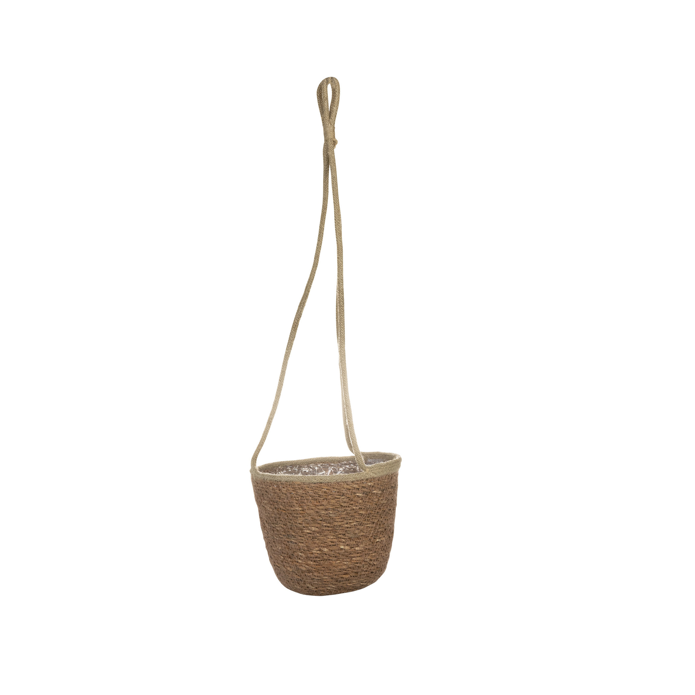 Ter Steege Hangende plantenpot/bloempot van jute/zeegras diameter 19 cm en hoogte 17 cm camel bruin -