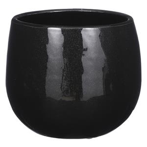 Mica Decorations Plantenpot/bloempot keramiek zwart speels licht gevlekt patroon - D16/H14 cm -