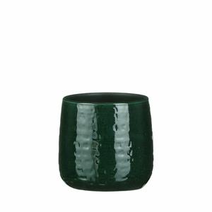 Mica Decorations Plantenpot/bloempot keramiek donkergroen relief patroon - D15 en H13 cm -