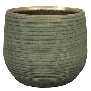 Ter Steege Plantenpot/bloempot keramiek donkergroen stripes relief - D15/H13 cm -