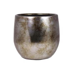 Bela Arte Plantenpot/bloempot keramiek glans goud antieklook patroon - D16/H14 cm -