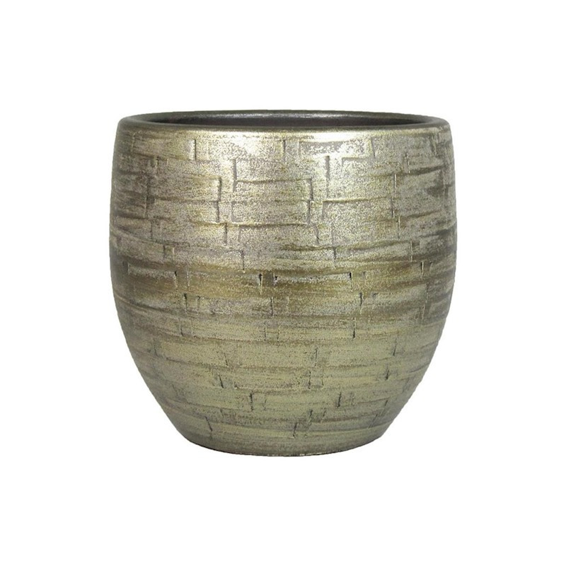Bela Arte Plantenpot/bloempot keramiek glans goud stones patroon - D16/H14 cm -