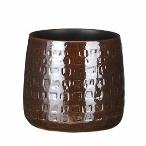 Mica Decorations Plantenpot/bloempot keramiek warm bruin relief patroon - D17 en H15 cm -