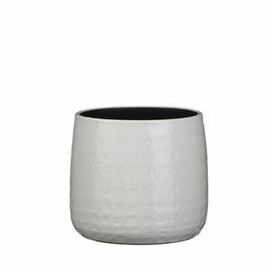 Mica Decorations Plantenpot/bloempot keramiek warm wit relief patroon - D17 en H15 cm -