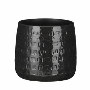 Mica Decorations Plantenpot/bloempot keramiek zwart relief patroon - D17 en H15 cm -