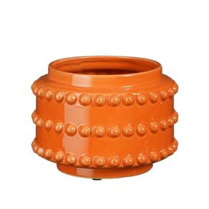 Mica Decorations Bloempot - boaz - gebobbeld - oranje - 13 x 17 cm -