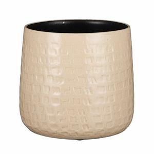 Mica Decorations Plantenpot/bloempot keramiek beige relief patroon - D17 en H15 cm -