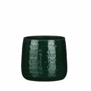 Mica Decorations Plantenpot/bloempot keramiek donkergroen relief patroon - D17/H15 cm -