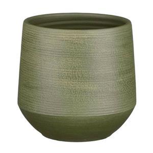 Mica Decorations Plantenpot/bloempot keramiek donkergroen relief patroon - D19/H18 cm -