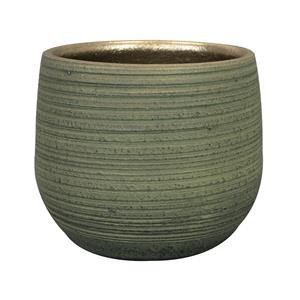 Ter Steege Plantenpot/bloempot keramiek donkergroen stripes relief - D18/H16 cm -