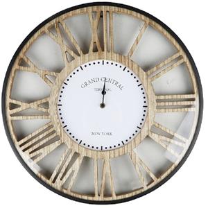 Urban Living Wandklok Grand Central - Open structuur - Dia 50 cm - hout/kunststof - beige/grijs -