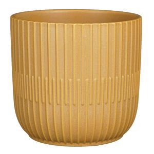 Mica Decorations Plantenpot/bloempot keramiek mat okergeel stripes patroon - D17.5/H16 cm -