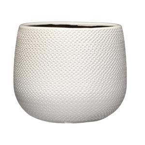 Mica Decorations Bloempot wit ribbels keramiek voor kamerplant H16 x D18 cm -