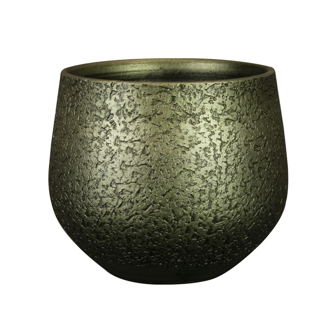 Ter Steege Plantenpot/bloempot keramiek metallic donkergroen/gold finish - D23/H20 cm -