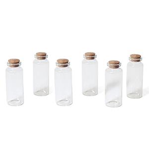 6x Kleine transparante glazen flesjes met kurken dop 18 ml -