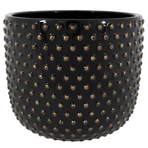 Ter Steege Plantenpot/bloempot Luxery Spike - keramiek - zwart - Bolletjes motief - D24 x H21 cm -