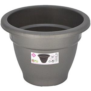 Hega Hogar Grijze ronde plantenpot/bloempot kunststof diameter 18 cm -