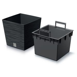 Prosperplast Plantenpot/bloempot Furu Stripes - voor buiten - kunststof - antraciet - vierkant - D24 x H23.5 cm -
